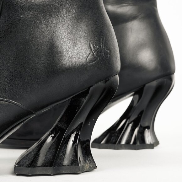 John Fluevog Lu Black Leather Tall Studded Boots - Picture 9 of 12